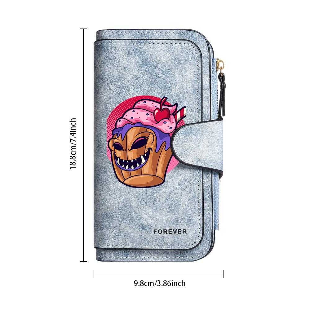 Cute Cartoon Monster Cupcake Pattern Long Wallet Fashion Portable Casual Card Holder Coin Purse for Daily Use