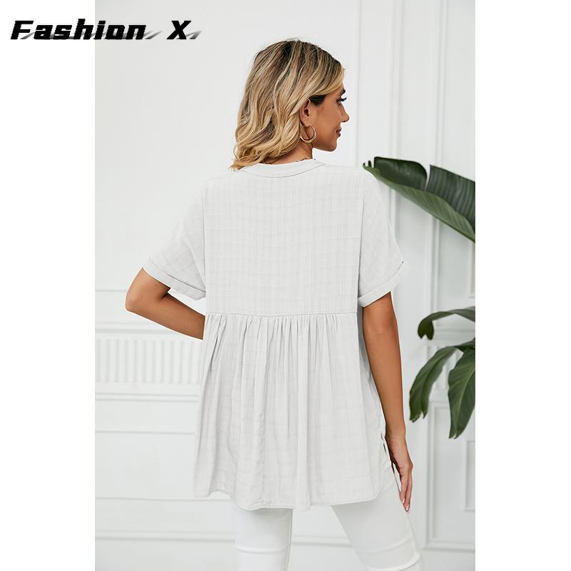 Ladies Fashion T-shirt V-neck Casual Pullover Blouse Women Loose Blouse Tops Women