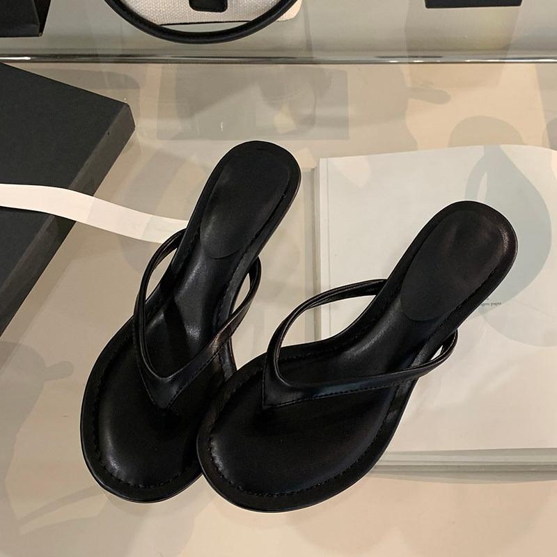 

Fashion Round Clip Toe Thin Low Heels Women Slippers Outdoor Casual Sandals 2025 New Summer Flip Flops Shoes 35 чёрный