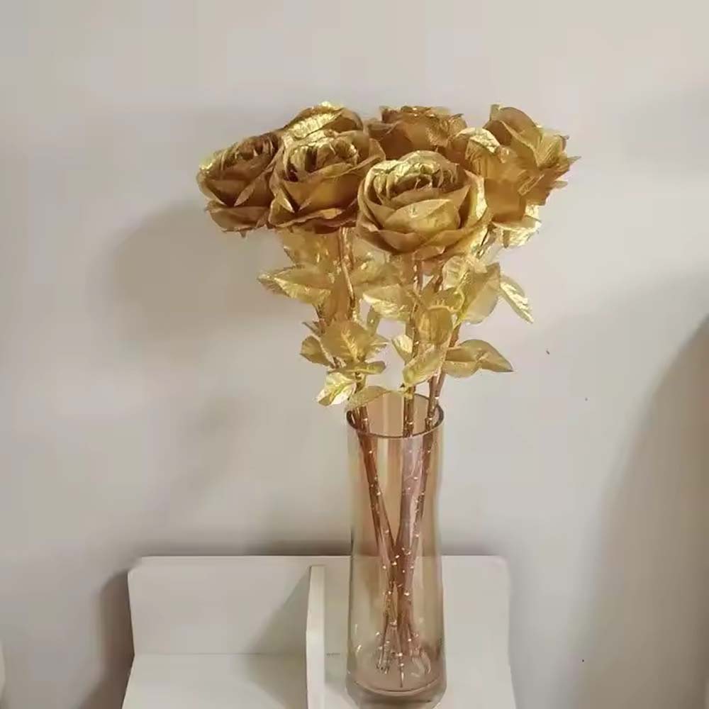 Silk Flower Golden Rose Photography Props Wedding Decoration Single Branch Rose Living Room Home Decoration Flower Hotel Decorat