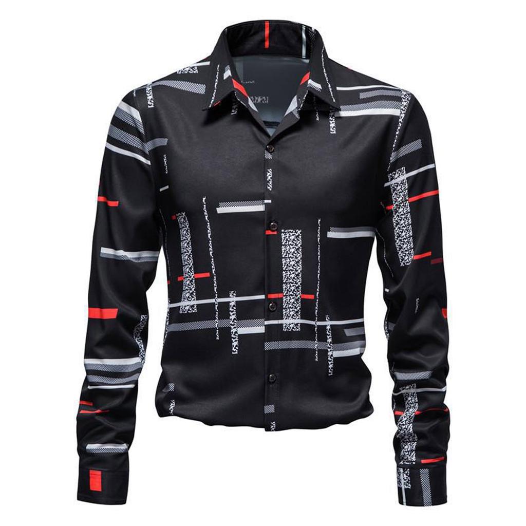 Men's Fashion Casual Long Sleeve Button Lapel Print Suit Shirt Top Blouse