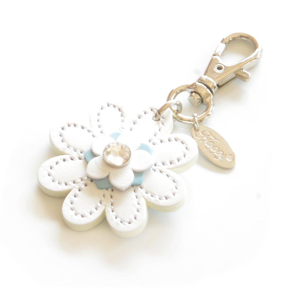 

Flower Charm Cowhide Leather Rhinestone Jeweled Happy Made in Japan Key Holder Real Leather Key Ring Bag [Happy] HC-03-2.White/Genuine Charm/2.WT