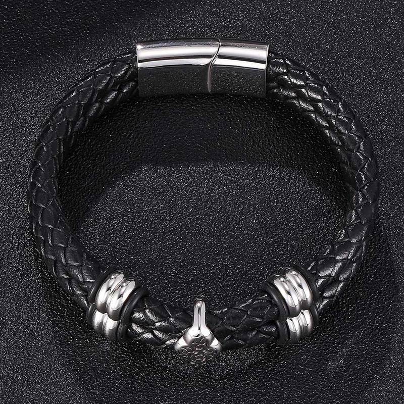 Men Bracelet Small Adorn Article Genuine Leather Bracelet Double Layer Hand Stainless Steel Clasps Wristband Gift