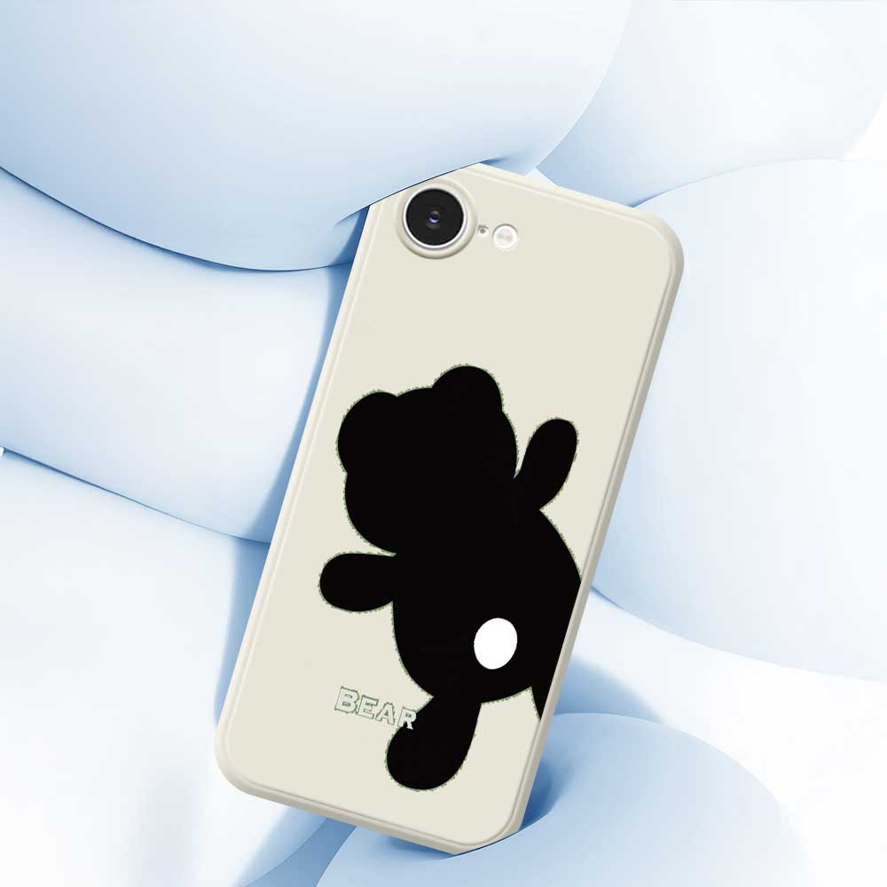 For iPhone 16e Case Black Bear Back Pattern Printing Straight Edge TPU Phone Back Cover