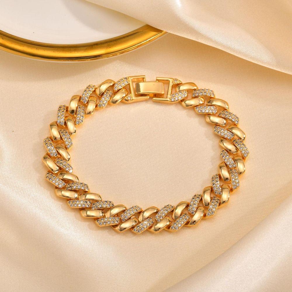 Handmade Block Chain Bracelets Waterproof Cubic Zirconia Bangle  Female Lady Girl