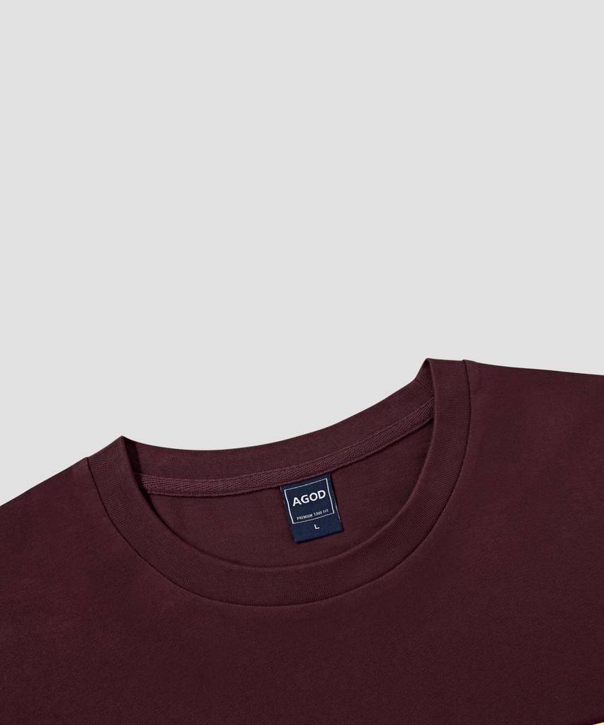 AGOD Oversized Vintage Rugby Short Sleeve T-Shirt [Burgundy]