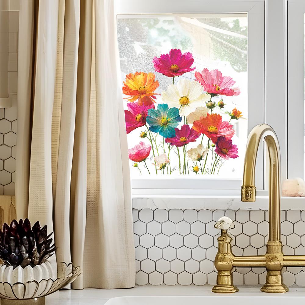 Personalized Embossed Floral Home Glass Window Beautification Stickers