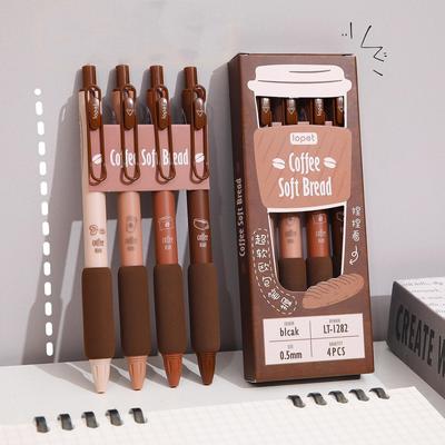 4pcs Coffee Beans Gel Pen Set Soft Bread Touch 0.5mm Ballpoint Black Ink for Writing Office School