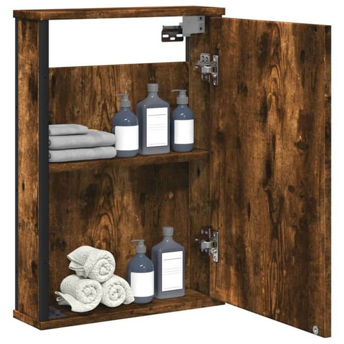 VidaXL Bathroom Mirror Cabinet, Wall-Mounted Toilet Cupboard with Mirror, Storage Furniture, Modern, Smoked Oak 842433