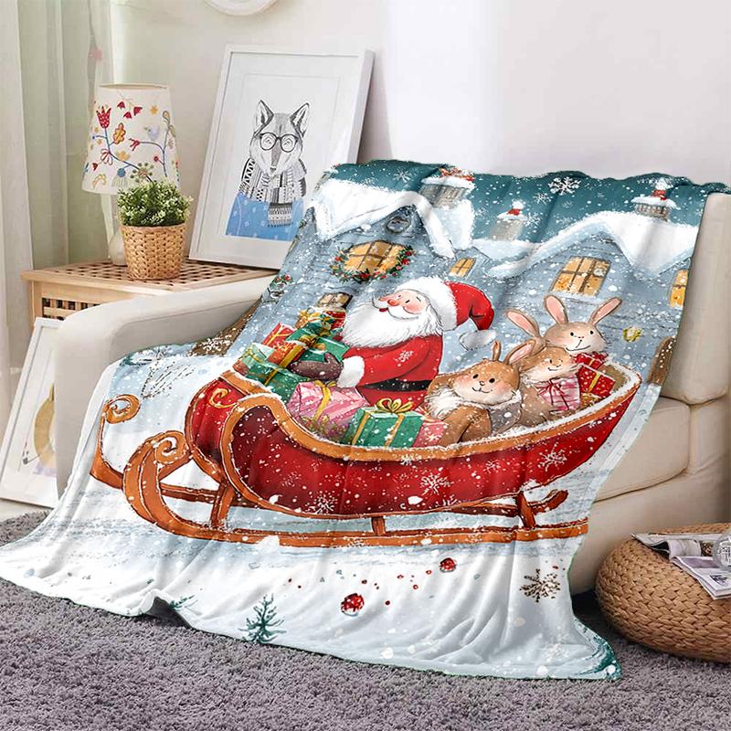 Cartoon Santa Claus Merry Christmas Snowman New Year Gift Soft Flannel Blanket for Beds Bedroom Sofa,Throw Blanket for Cover