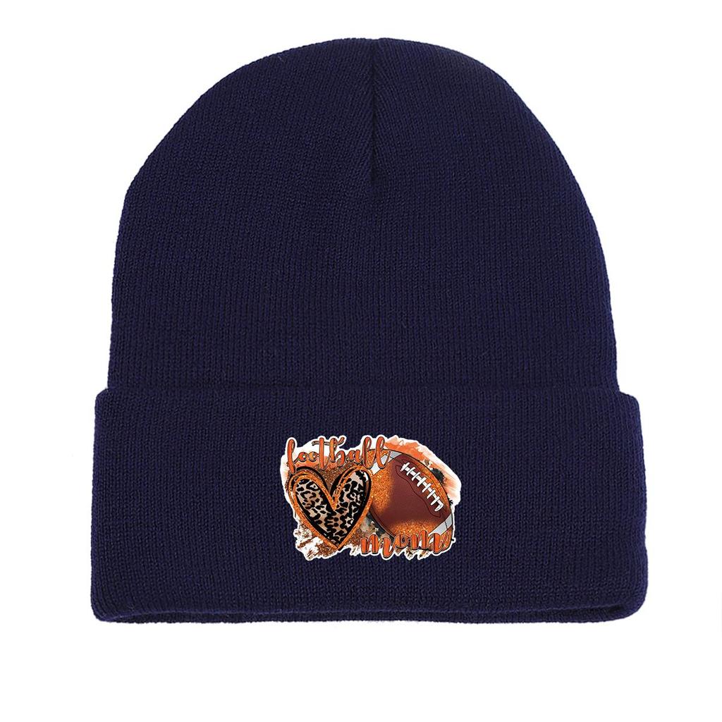 Football Heart Warm Knitted Cap Beanie, "football Mom" Skullies Beanies Soft Winter Solid Color Pompom Beanies Knit Hat Beanie