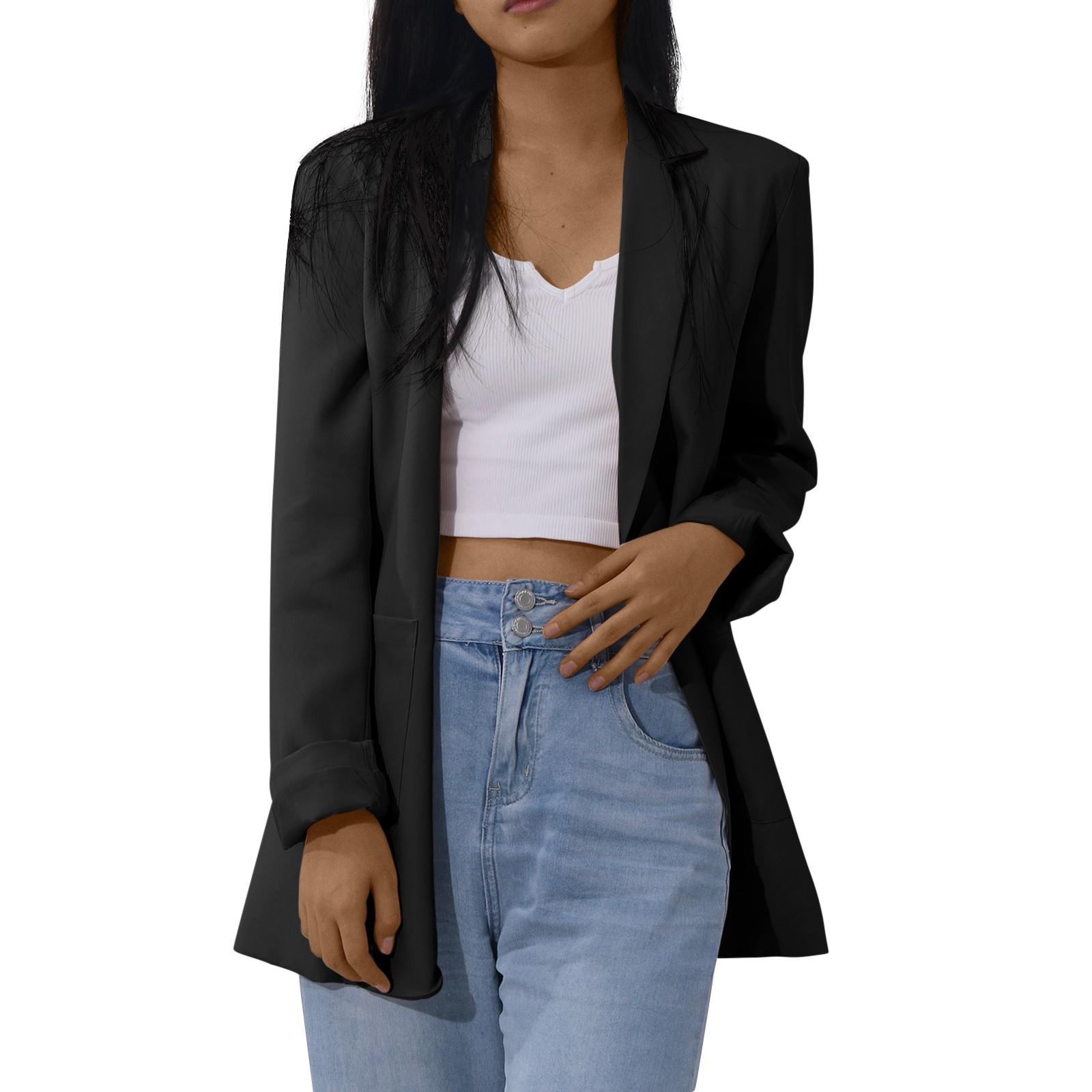 

Женский твердый кардиган с открытыми передними карманами, формальный костюм, блузка с длинным рукавом, пальто S чёрный