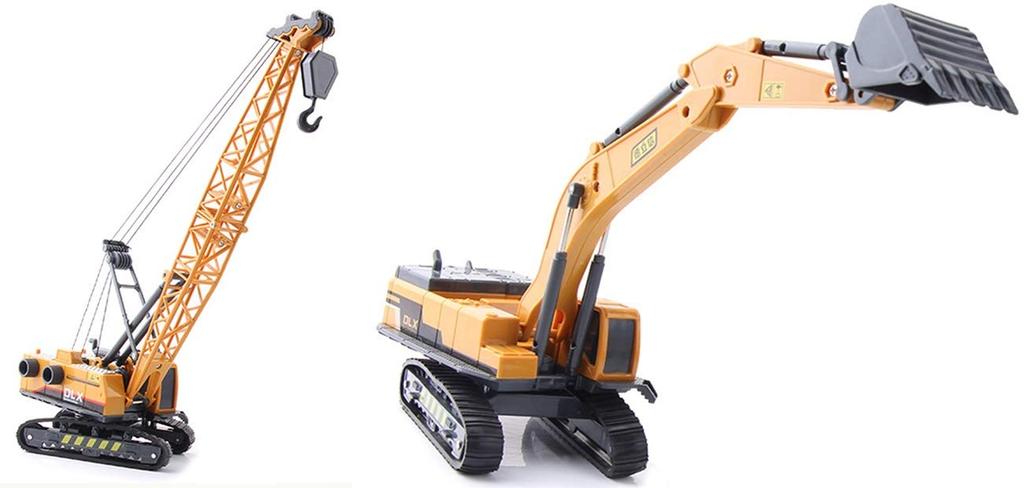 ALZEU Construction Vehicles Crane Excavator Caterpillar Sandbox Model Manual Toy Play Construction Vehicles Working Vehicles Series (Set of 2 Models)