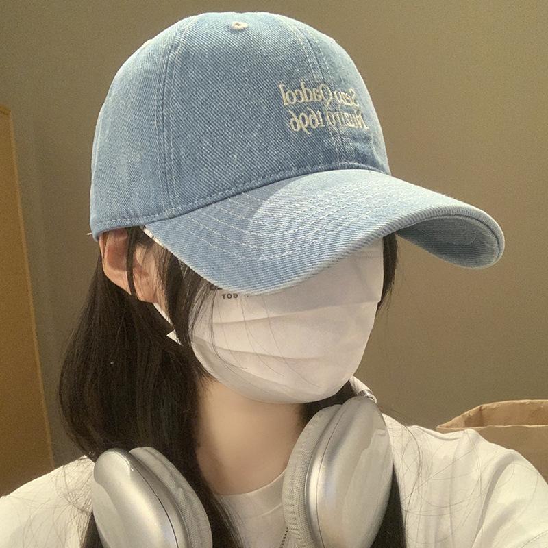 Retro washed denim baseball cap female couple versatile big head circumference sunshade cap male face small
