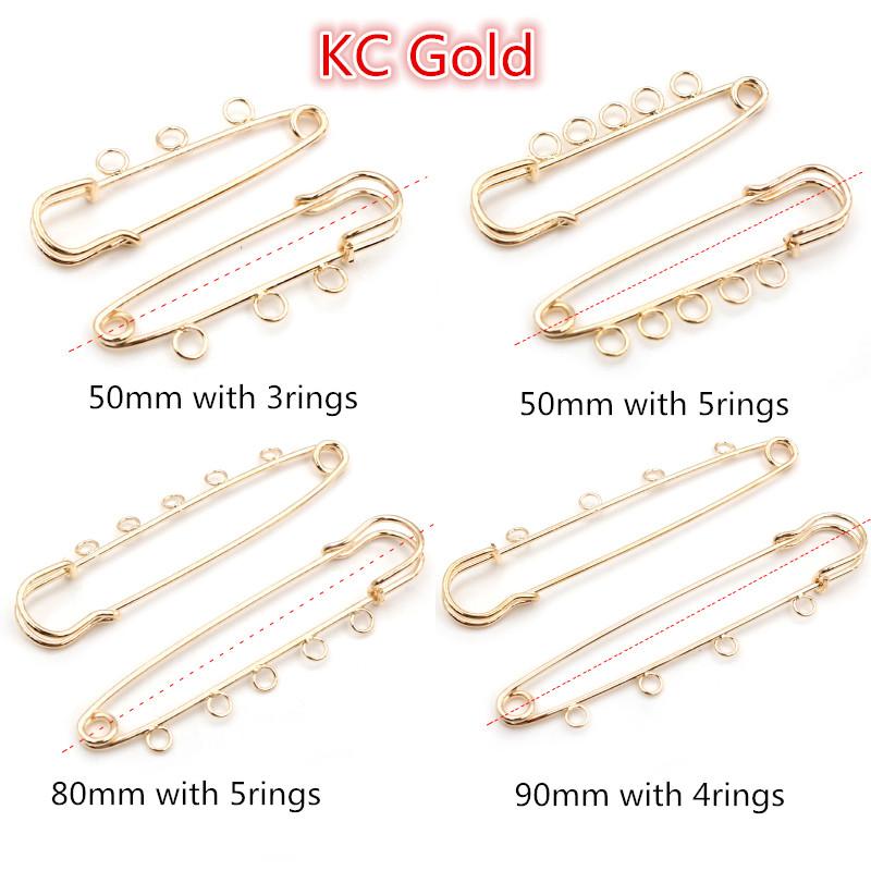 5pcs/lot Safety Pins Brooch Blank Base Brooch Pins 50/80/90mm Pins 3/5 Rings Jewelry Pin for Jewelry Making Supplies Accessorie
