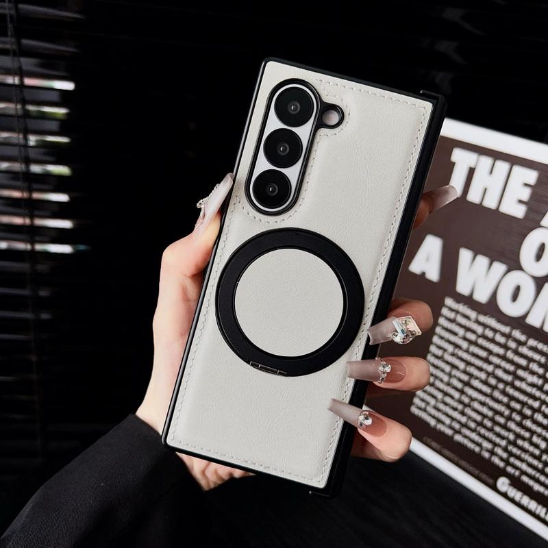 Luxury Leather Magnetic Bracket Phone Cover For Samsung Galaxy Z Fold6 Fold5 Fold4 Fold3 Shockproof Wireless Charge 3pcs Folding Case