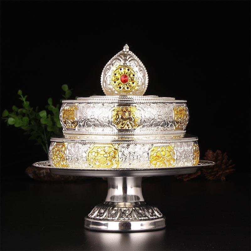 Buddhist Silver Manza Tantric Alloy Handicraft Auspicious Tibetan Buddhism Plate Home Gift Tribute Desktop Indoor Decorative