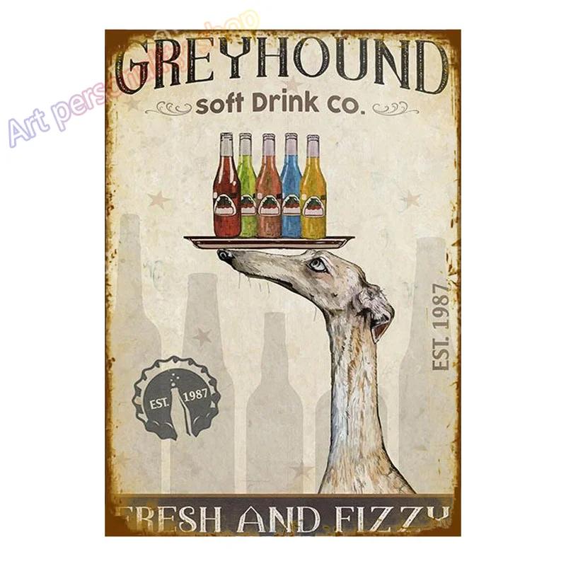 Italienisches Windspiel Hund Haustier Kaffee Bar Hund Kaffeehaus Vintage Plakette Poster Blechschild Wanddeko Hängende Metalldekoration 8x12in