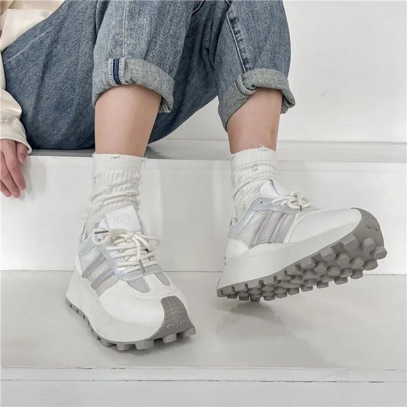 Mesh Breathable Women Casual chunky sneakers Lace-up Vulcanized Shoes Ladies Platform Sneakers Female Shoes  Zapatos De Mujer