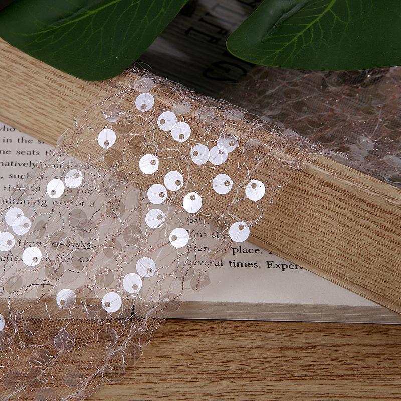 5Yards 50mm Sequin Tulle Ribbon with Silver Wire for Clothing Sewing DIY Hair Bows Hat Decor Craft Accessories Chiffon Ribbon