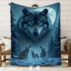 1pc Moon Winter Wolf Family Forest Print Throw Blanket Soft Lounge Room Office Blanket Reading Corner Patio Anniversary Gifts