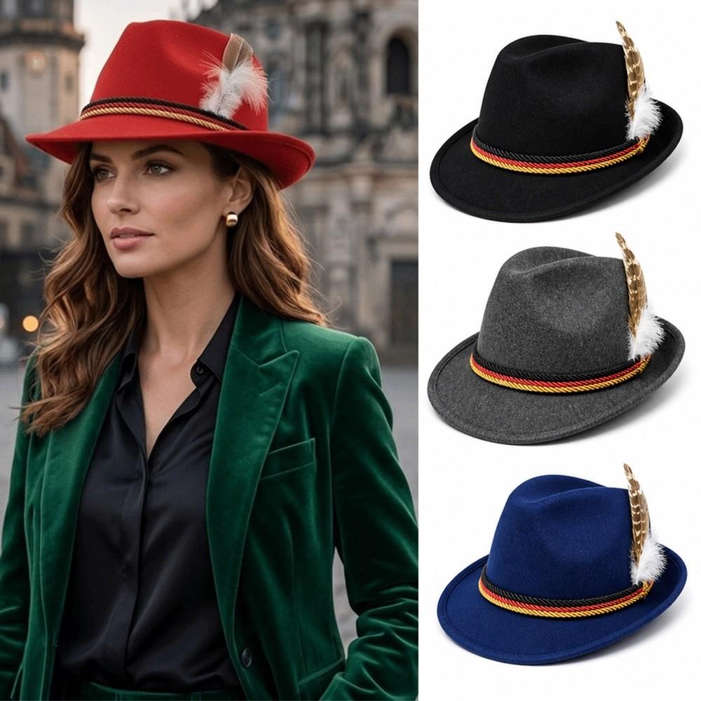 Decorative Side Cord Bavarian Feather Hat Structured Brim Jazz Cap Oktoberfest Hat Men Women