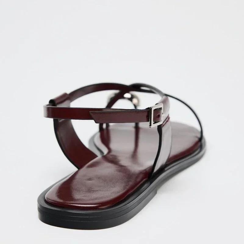 Sandalias Planas de Marca de Moda para Mujer Correa Cruzada Hebilla Decoración Metálica Comodidad Casual Chanclas de Playa para Mujer Sandalias