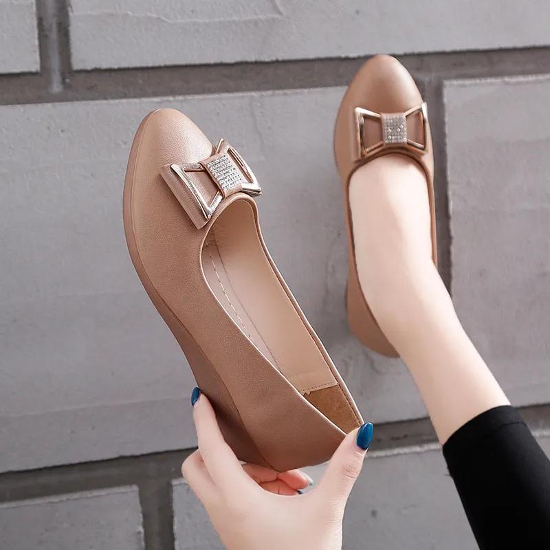 

zapatos de mujer women fashion pointed toe black leather spring slip on anti skid wedge heel shoes for office ab487 36
