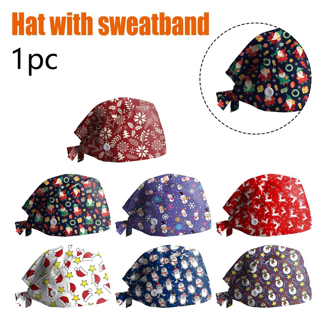 Scrub Cap With Buttons Bouffant Hat With Sweatband For Womens And Mens