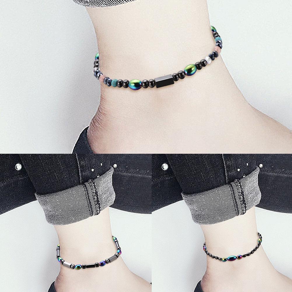3PCS Simple Style Black Gallstone Acrylic Beads Foot Anklet Ankle Bracelet