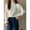 Autumn Winter Ruffles Half High Collar Solid Bottomed Sweater Women Simple All-match Pullover Knitting Top