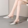 Fashion Women's Fashion Baotou Slip-on Slippers Summer New Pointed Crystal Fine Belt Anti-slip Wear-resistant Heel Shoes
