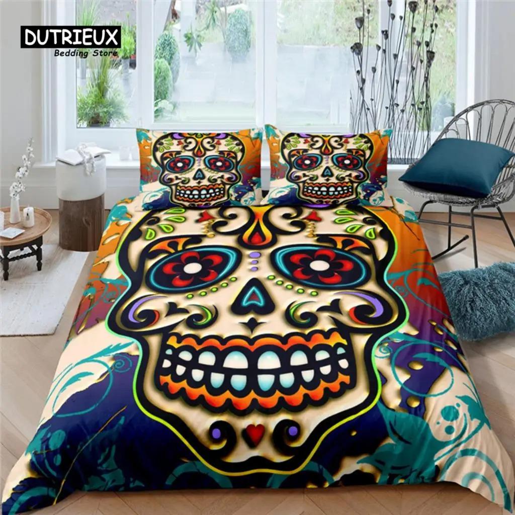 

Home Living Luxury 3D Skull Girl Bedding Set Flower Duvet Cover Pillowcase Queen and King EUUSAUUK Size Comforter Bedding EU Single 135x200cm