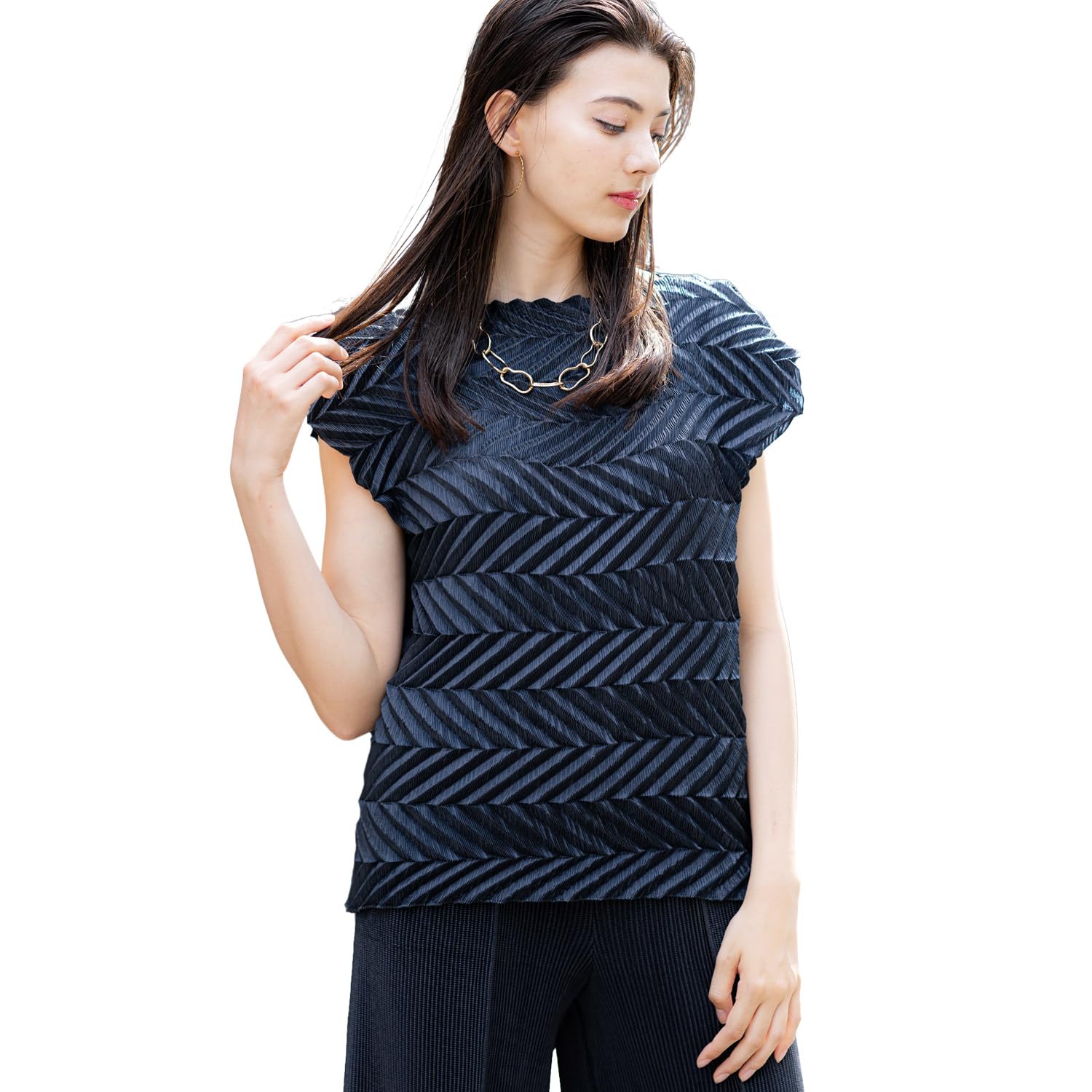 

SPECCHIO Pleated Short Boat Neck Fits Sizes Plus Size Blouse Women s Top, Sleeve, (Free Size, 3-27, Navy) - Flattering, Slimming,