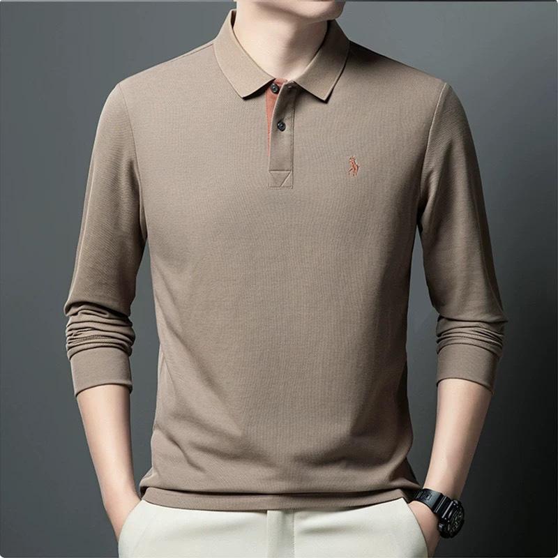 STORN 100% Czysta Bawełna Marka Premium Męska Koszulka Polo z Długim Rękawem Moda Personalizacja Haft z Koniem Klasyczny T-shirt Paul