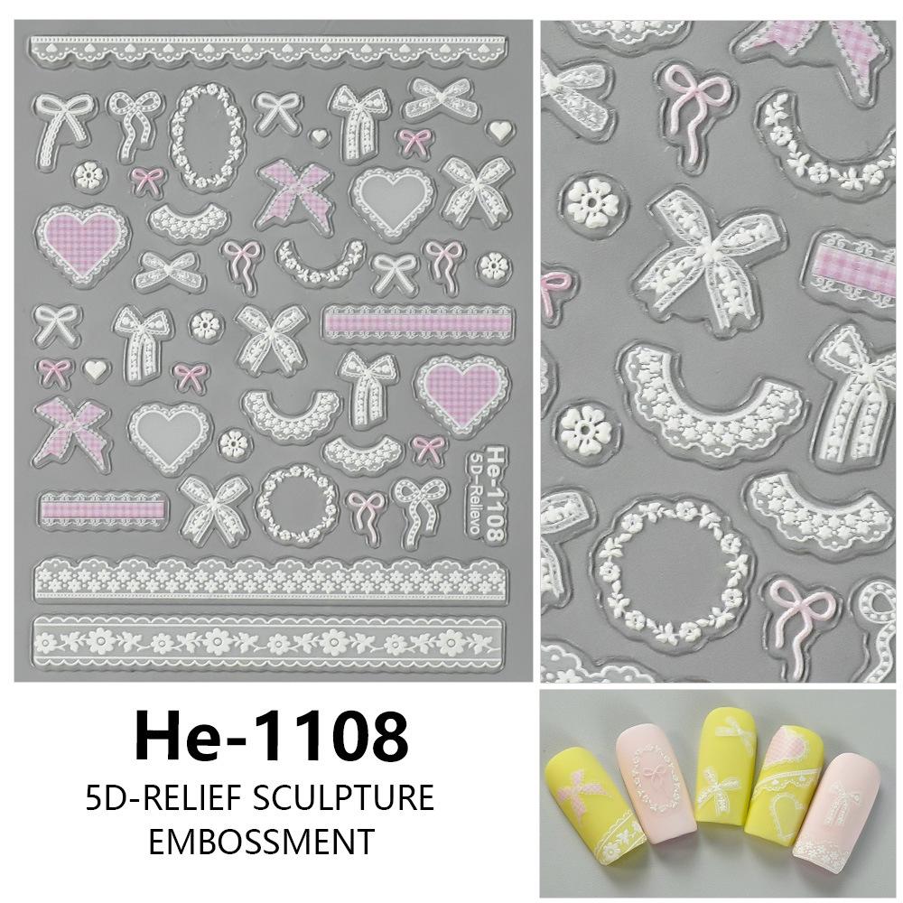 Redanco 5D Embossed Lace Bow Nail Art Stickers - HE-1108