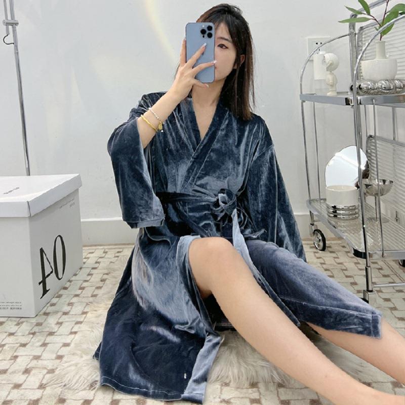 Loose Kimono Nightgown Winter New Robe Women Nightwear Bride Wedding Bathrobe Warm Velour Sleepwear Loungewear Intimate Lingerie
