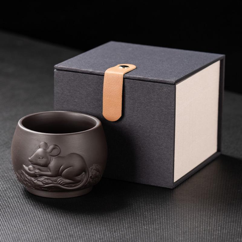 

Zodiac gold-painted purple sand master cup purple mud tea cup gift box hardcover high-end business tea set commemorative gift