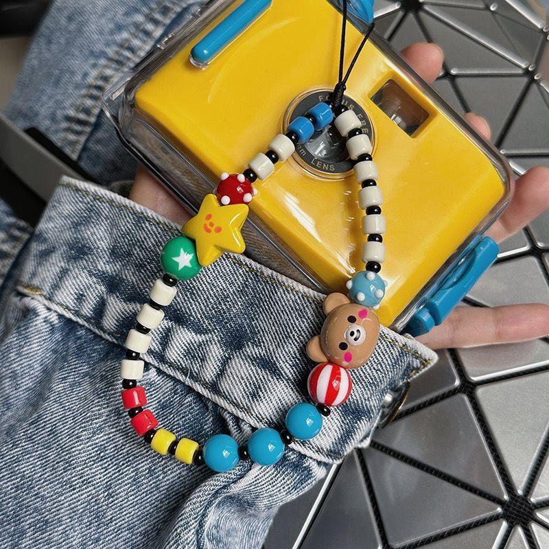 Ins Dopamine Teddy Bear Smiling Face CCD Hanging Rope Phone Case Chain Clapper Anti Throw DIY Bead