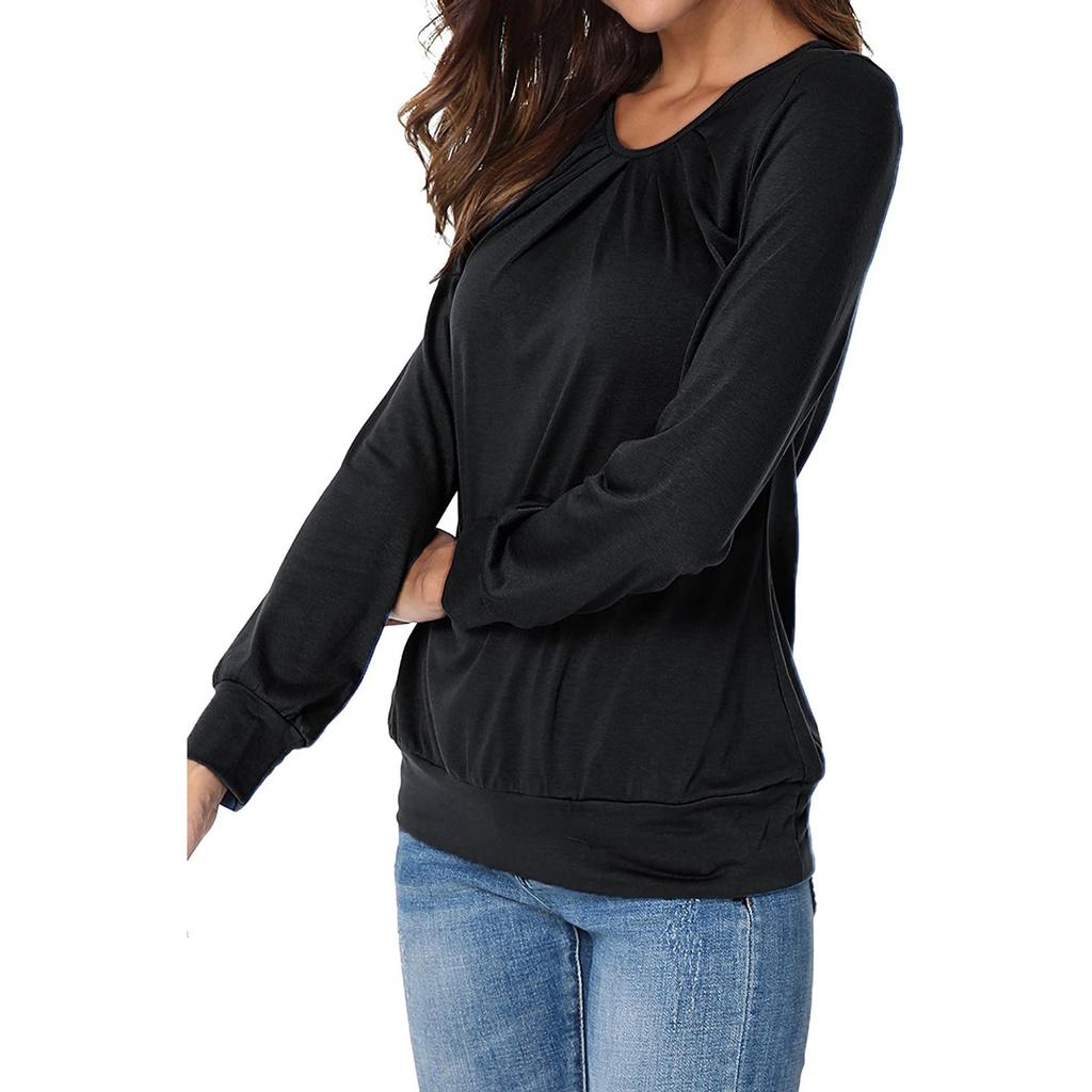 Women's Long-Sleeved Pleated Casual Stretch Tunic Top Shirts Spring