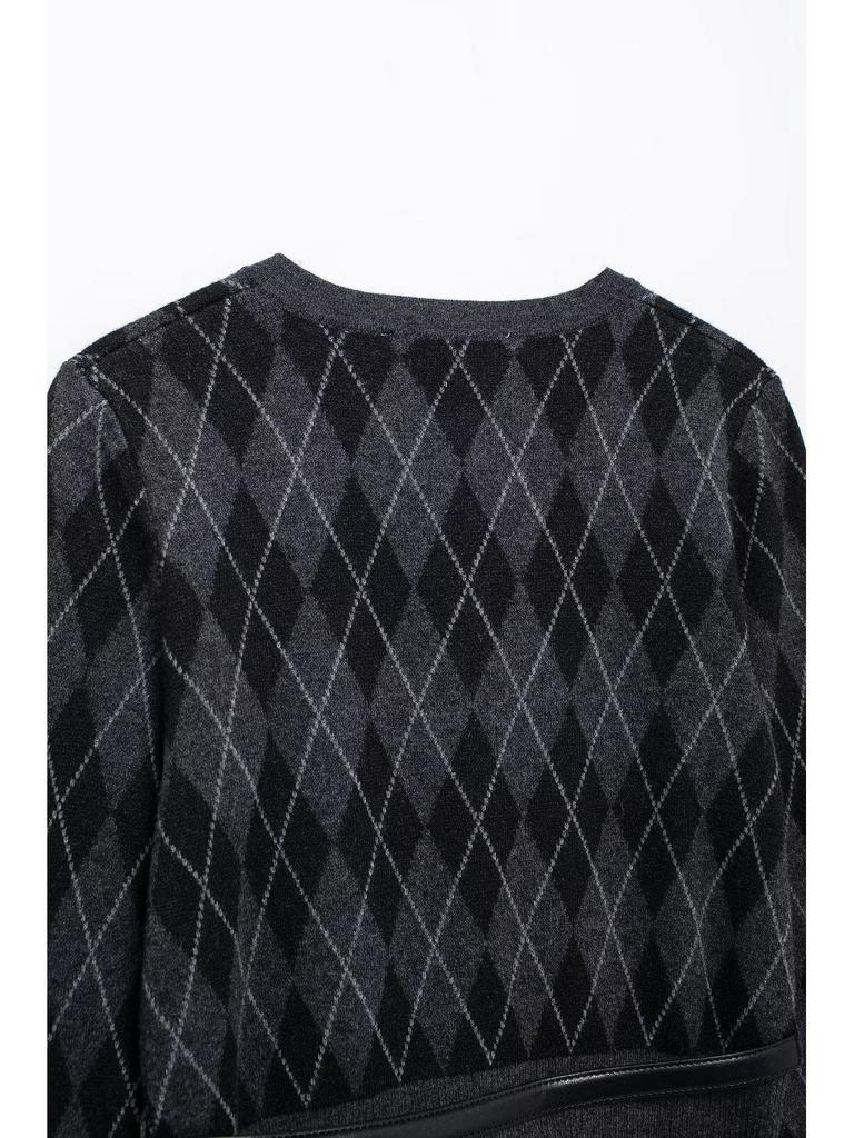 2024 Autumn Women's European & American Style Knit Cardigan with Long Sleeves & Half Skirt