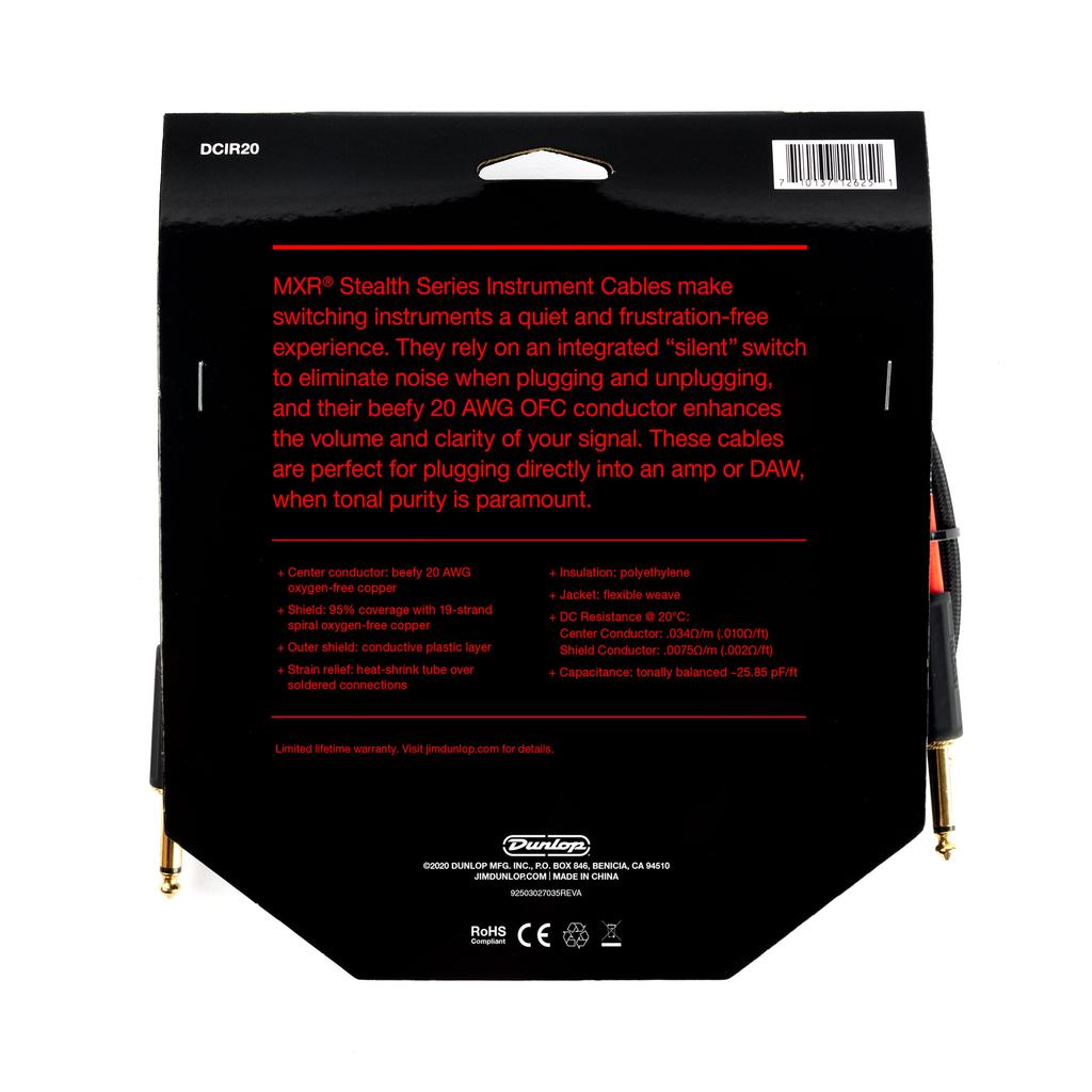 MXR DCIR20 20FT Stealth Guitar Cable with Mute Switch (6mS-S)