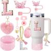 9PCS Accessory Set for Stanley Cup 30oz 40oz Butterfly Straw Cover Cap Silicone Boot Charm Initials Sticker Spill Proof Stopper Cup Holders 5