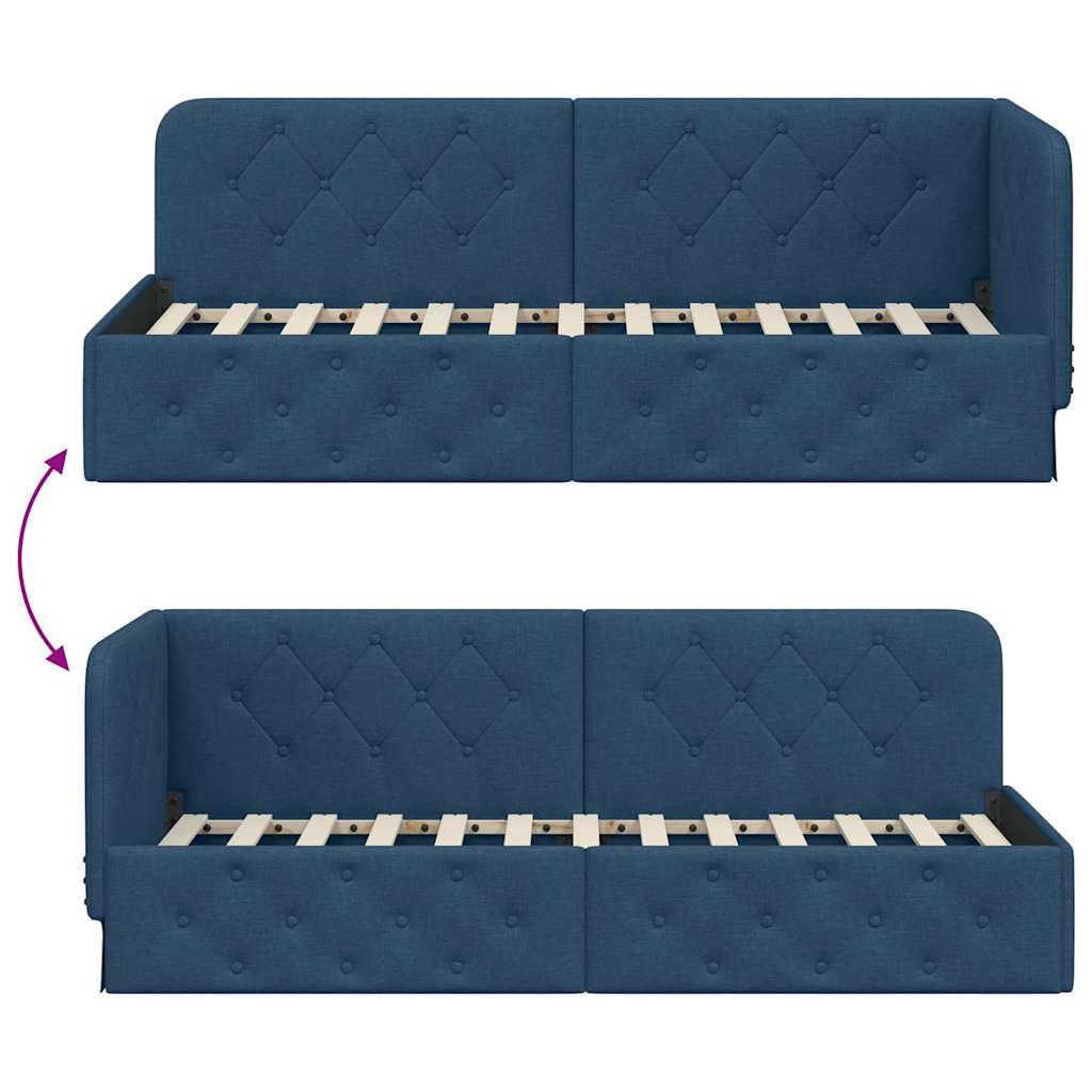 Corner Bed Frame Blue 80 X 200 Cm Fabric