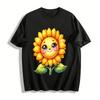 Süßes anthropomorphes Sonnenblumen-Print Lässiges lockeres Kurzarm-T-Shirt Reines Baumwoll-T-Shirt