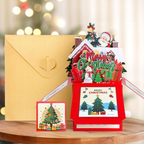 Decorative Winter Holiday Cards Pop Up Christmas Card with Envelope And Note Card, Merry Creative Paper Craft Greeting for New Year, Xmas Party Favors