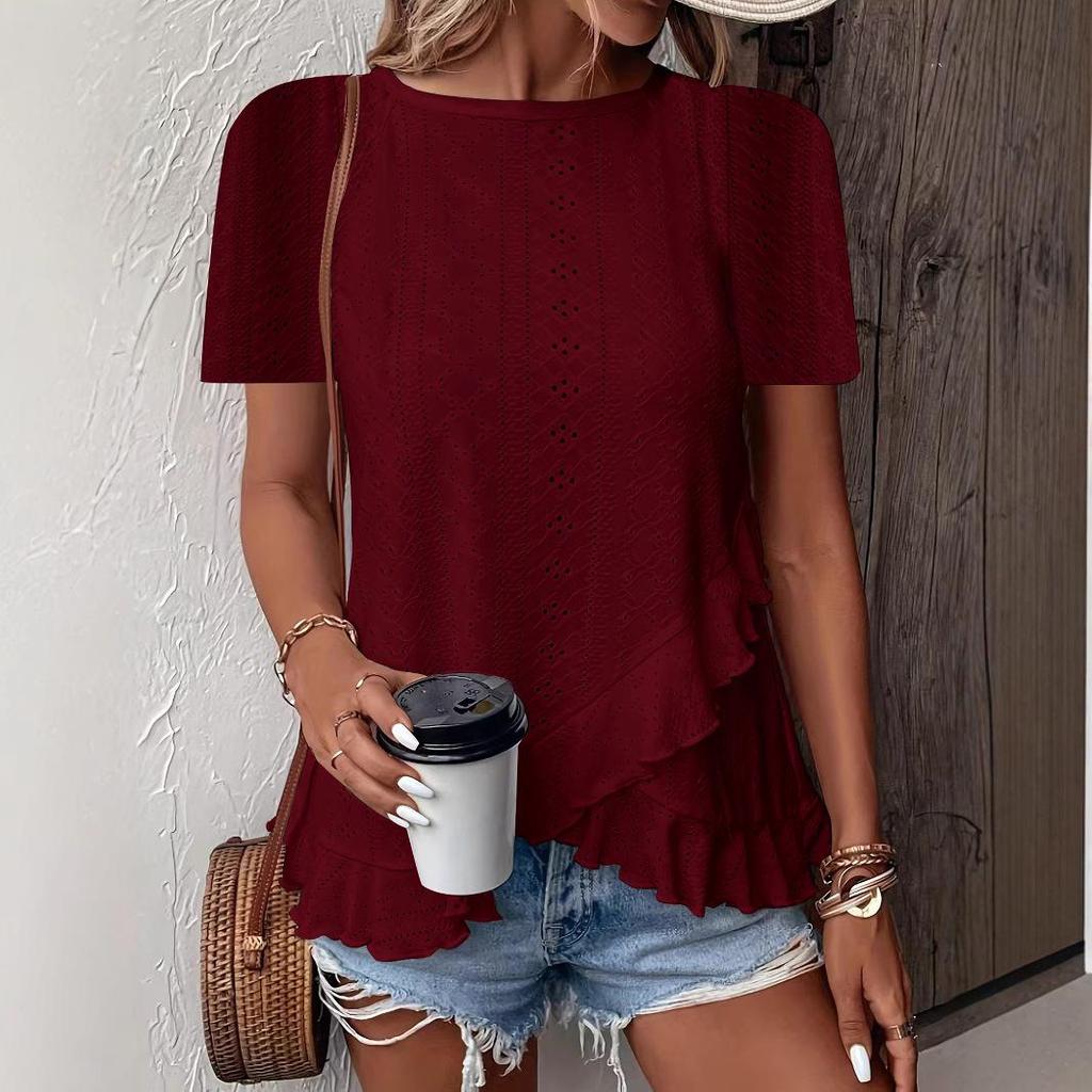 2025 Spring/Summer Women's Solid Color Casual Crew Neck T-Shirt