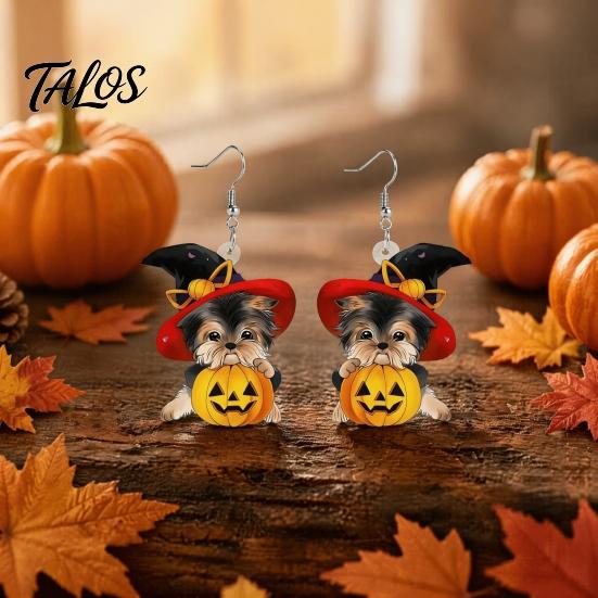 Orecchini Novità Festa di Halloween Cappello da Strega Orecchini Cucciolo, Cane Carino Zucca Pendenti Regalo per Lei Gioielli Leggeri in Acrilico, Accessori Donna