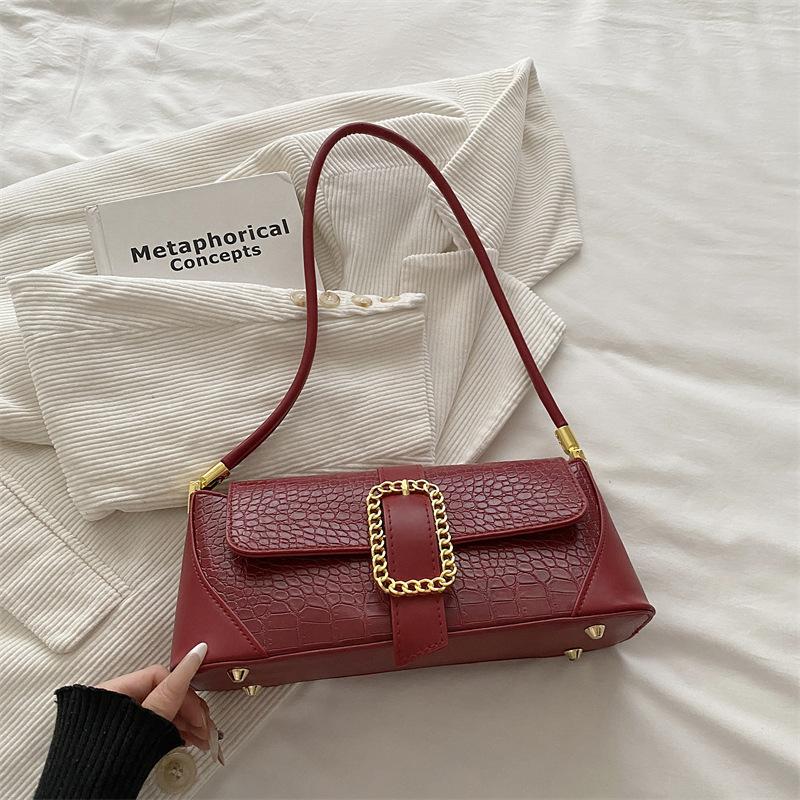 Retro Casual Large Capacity Solid Color Commuting French Single Shoulder Underarm Bag For Women