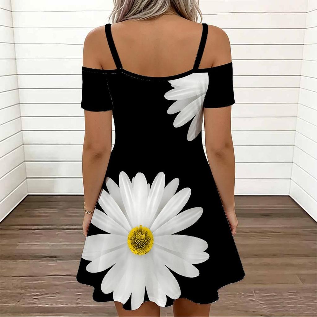 Ladies Spaghetti Strap Charming Hydrangea Bouquet Plus Size Loose Dress